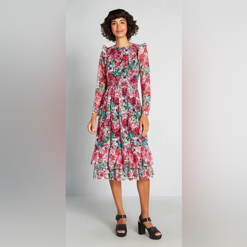 Little Mistress Bouquet & Slay Alora Lace Floral Long Sleeve Tiered Dress Size 8